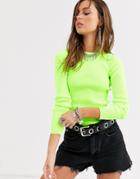 Bershka Bright Knitted Top In Lime Green
