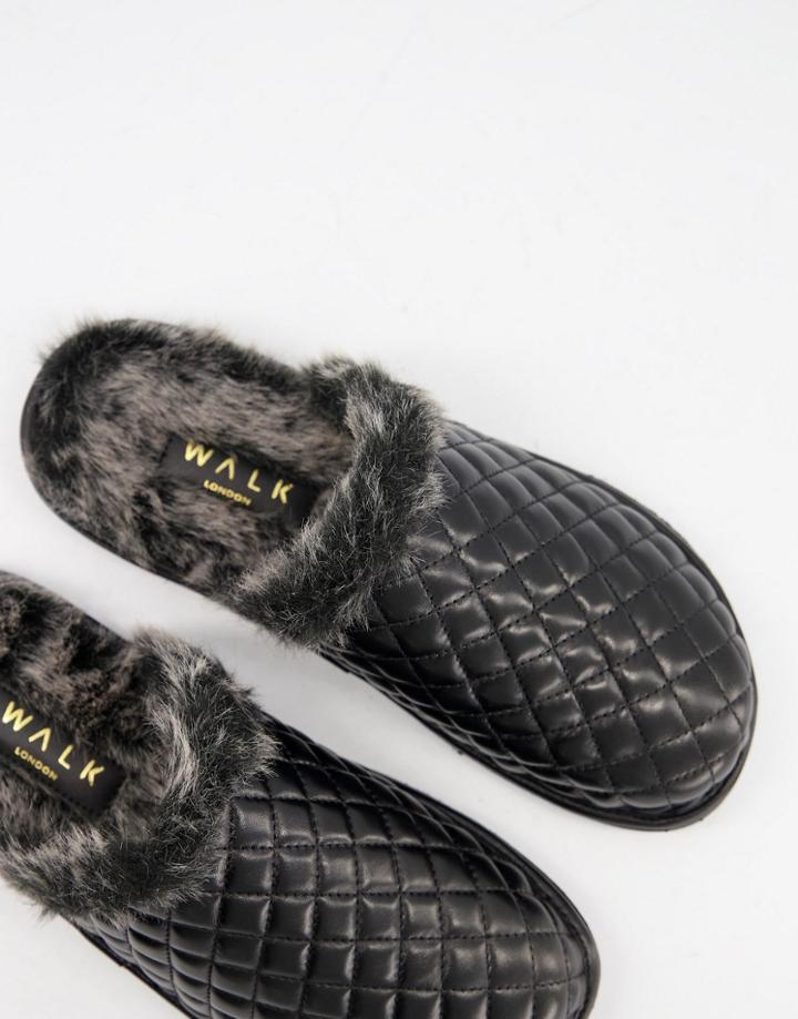 Walk London Hugh Quilted Mule Slippers In Black