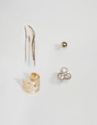 Asos Pack Of 4 Jewel Ear Cuffs & Climbers - Gold