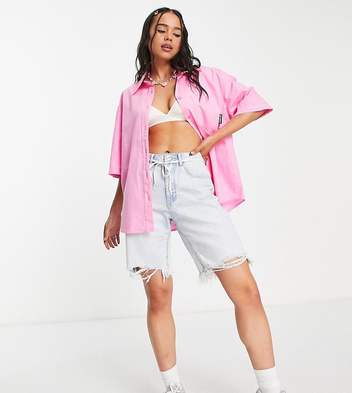 Collusion Cotton Boxy Oversized Shirt In Bright Pink