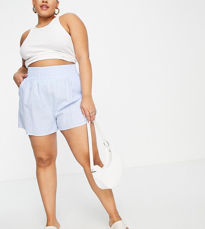 Missguided Plus Runner Shorts In Blue Stripe - Part Of A Set