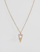 Nylon Etched Detail Triangle Necklace - Gold