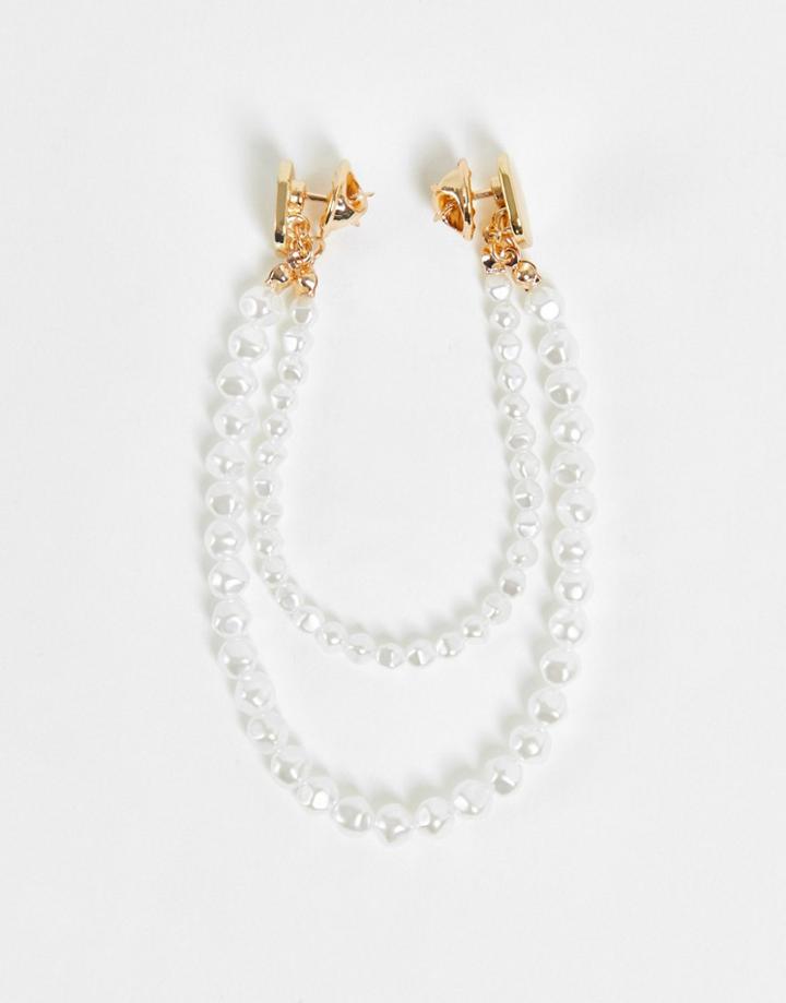 Asos Design Square Collar Tips With Pearls In Gold Tone
