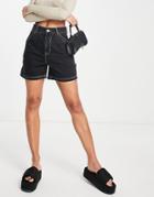 Topshop Carpenter Short In Washed Black