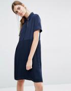 Suncoo Calle Shirt Dress With Pleated Skirt - Navy