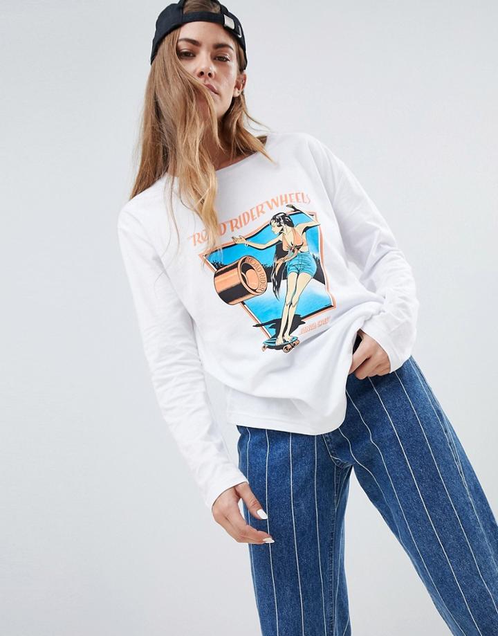 Santa Cruz Boyfriend Long Sleeve T-shirt With Road Rider Graphic - White