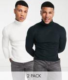 Asos Design 2-pack Knit Rib Roll Neck Sweaters In White & Navy - Save-multi