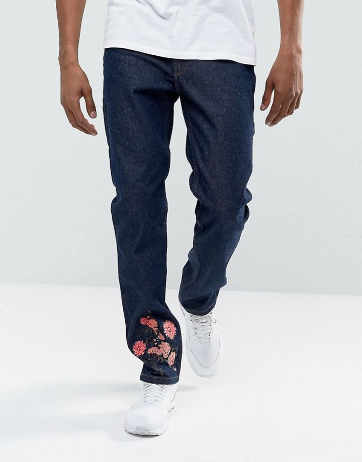 Hype Skinny Jeans In Blue With Floral Embroidery - Blue