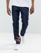 Hype Skinny Jeans In Blue With Floral Embroidery - Blue