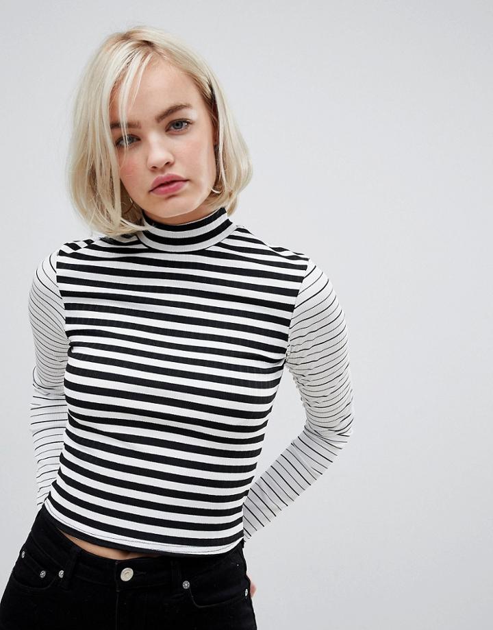 Nobody's Child High Neck Top In Contrast Stripe - Multi