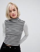 Nobody's Child High Neck Top In Contrast Stripe - Multi