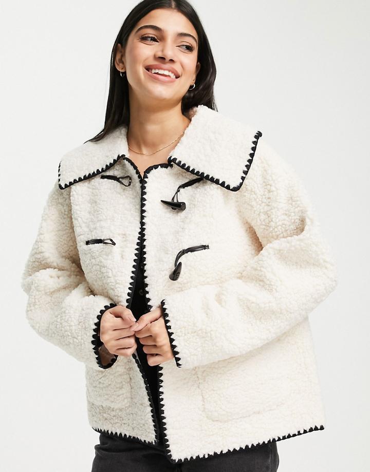 Urban Revivo Contrast Stitch Jacket Wth Oversized Collar In White
