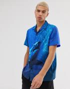 Asos Design Relaxed Shirt With Shark Print - Blue