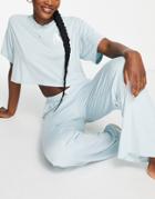 Asos Design Lounge A Essentials Slinky Cropped Tee & Pants Set In Blue-blues
