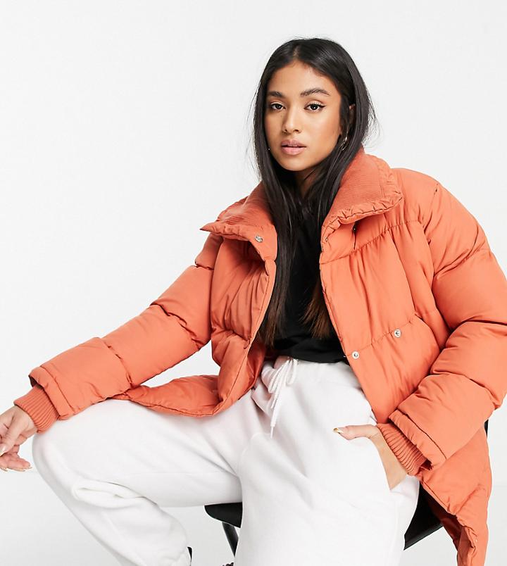 Threadbare Petite Hayley Mid Length Puffer Jacket In Ginger Spice-black