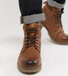Asos Design Lace Up Worker Boots In Tan Leather - Tan