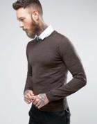 Asos Muscle Fit Merino Wool Sweater In Light Brown - Brown