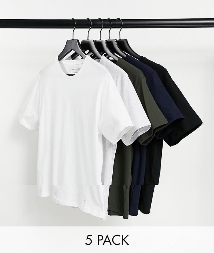 Topman 5 Pack Classic T-shirt In White Black Gray Khaki And Navy-multi