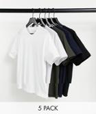 Topman 5 Pack Classic T-shirt In White Black Gray Khaki And Navy-multi