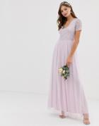 Maya Bridesmaid V Neck Maxi Tulle Dress With Tonal Delicate Sequin In Soft Lilac - Purple