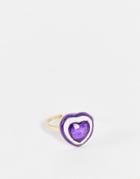 Designb London Enamel Heart Ring With Crystal In Purple