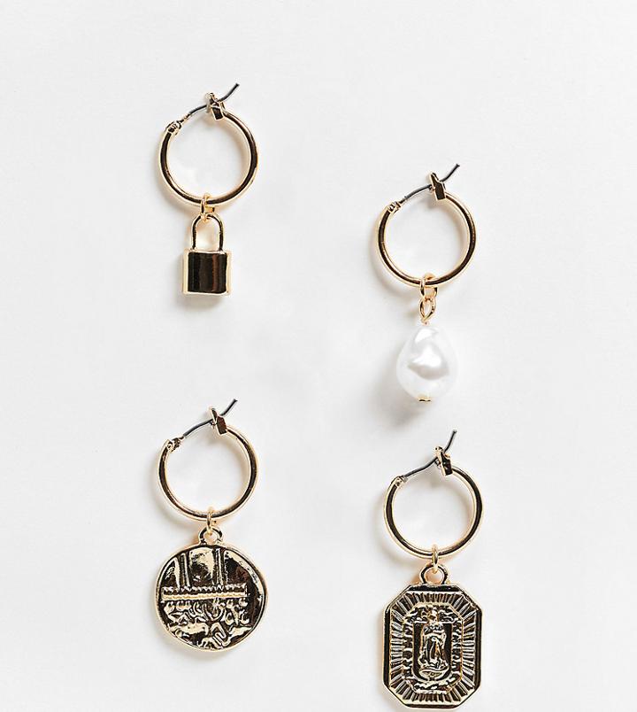Reclaimed Vintage Inspired Charm Single Earrings In Gold 4 Pack