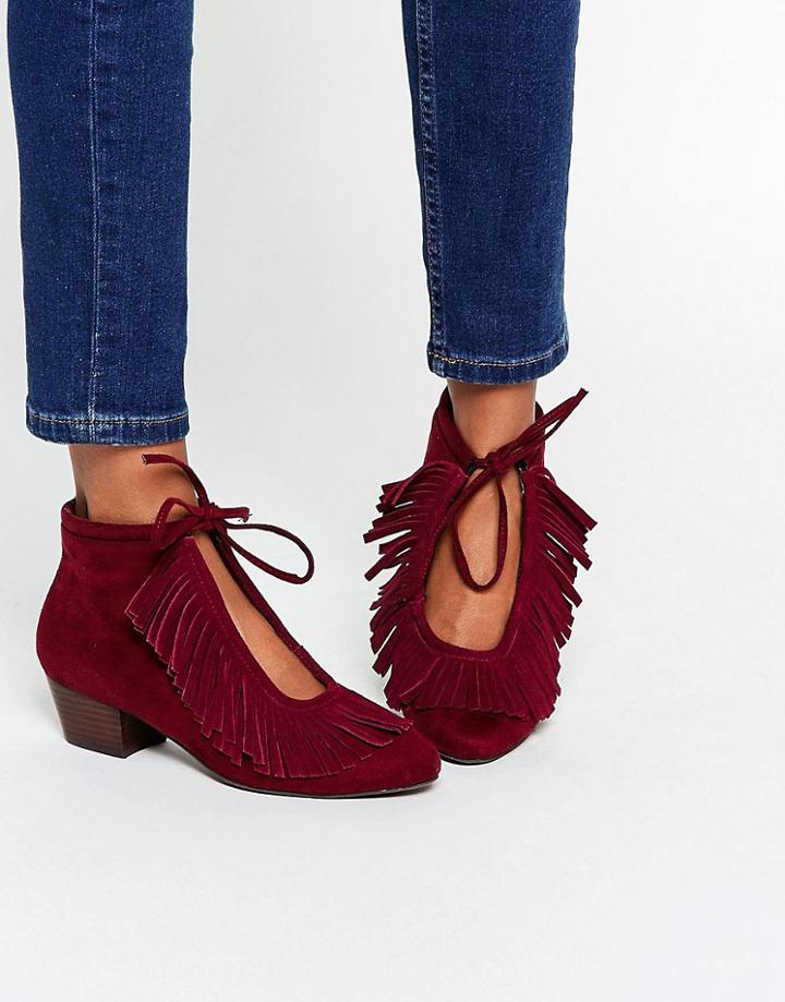 Asos Aiden Fringe Ankle Boots - Burg