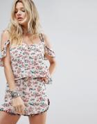 Honey Punch Cold Shoulder Cami Top In Floral With Rainbow Pom Poms C O-ord - Multi