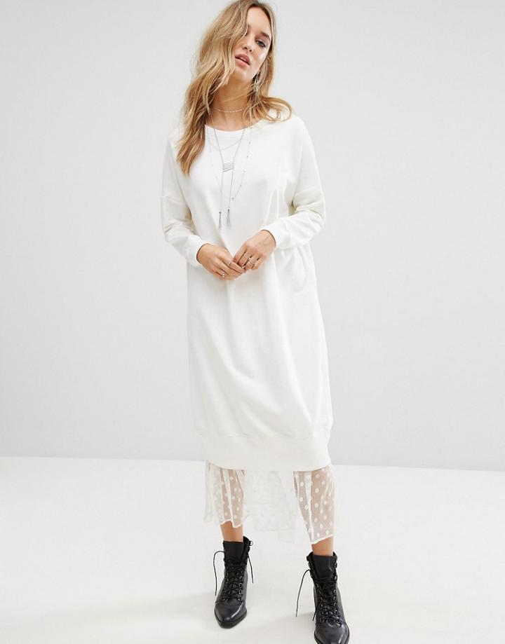 Mango Jersey And Polka Dot Mesh Dress - White