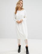 Mango Jersey And Polka Dot Mesh Dress - White
