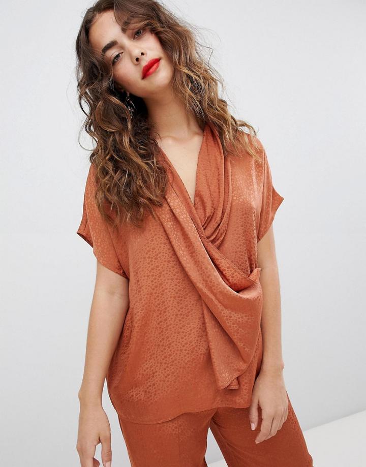 Mango Wrap Front Soft Blouse - Brown