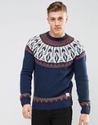 Bellfield Reverse Jacquard Knitted Sweater - Navy