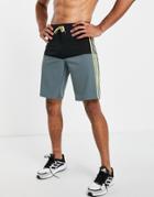 Adidas Training 3 Stripe Color Block Board Shorts In Black And Blue-multi