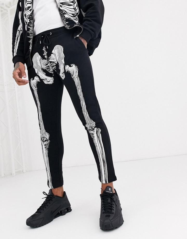 Asos Design Two-piece Skinny Sweatpants In Black With Halloween Skeleton Print