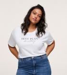 Mango Curve Slogan T-shirt In White
