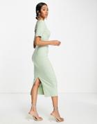 Asos Design Short Sleeve Strappy Back Pencil Midi Dress In Pale Green