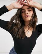 Only Darina Long Sleeve V-neck Top In Black