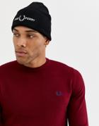 Fred Perry Viscose Logo Beanie Hat In Black