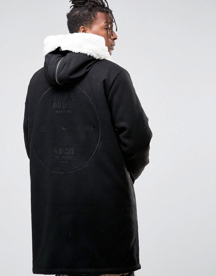 Asos Cut & Sew Wool Mix Parka With Back Embroidery In Black - Black