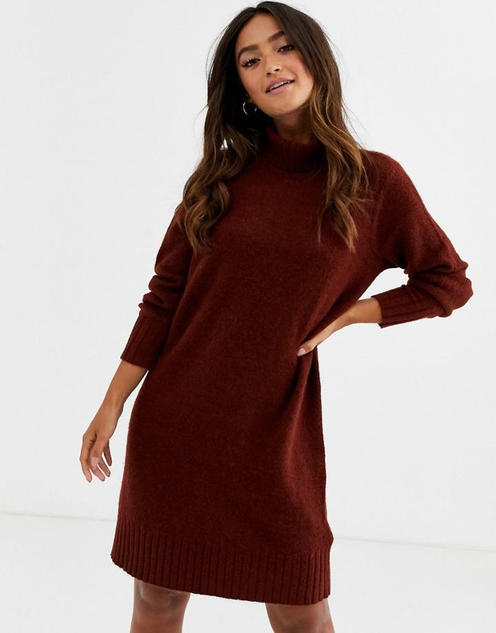 Jdy Chunky Roll Neck Mini Dress In Brown