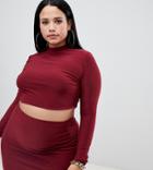 Fashionkilla Plus Longline High Neck Crop Top Two-piece In Berry - Red