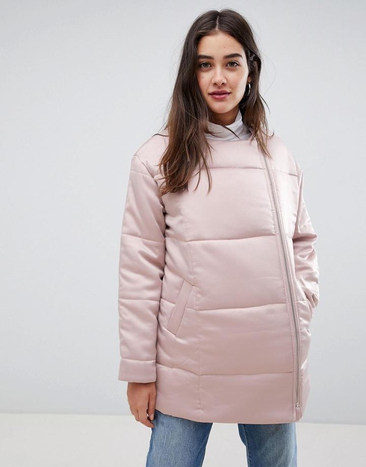Glamorous Velvet Padded Longline Jacket-pink