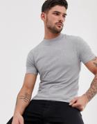 Asos Design Muscle Fit T-shirt With Turtleneck In Gray Marl - Gray