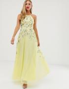 Asos Design Maxi Dress With Pinny Bodice In Embroidered Dobby-yellow