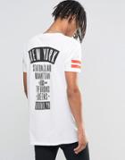 Asos Longline T-shirt With Back Print And Red Stripe On Sleeves - White