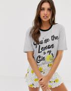 Asos Design You're The Lemon To My Gin Tee & Short Pyjama Set-multi