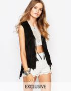 Spiritual Hippie Faux Suede Vest With Tassel Detail - Black