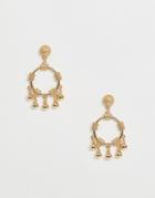 Asos Design Earrings In Open Circle Drop With Ball Charms In Gold Tone - Gold
