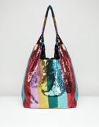 Asos Design Sequin Stripe Shopper Bag - Multi