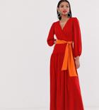 True Violet Wrap Belted Maxi Dress - Red